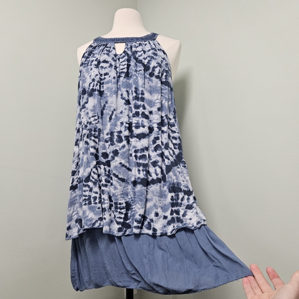 Grecian Neckline Tie-dye Dress Soft Flowy Blues Elegant Ciao Bella Italy NWT